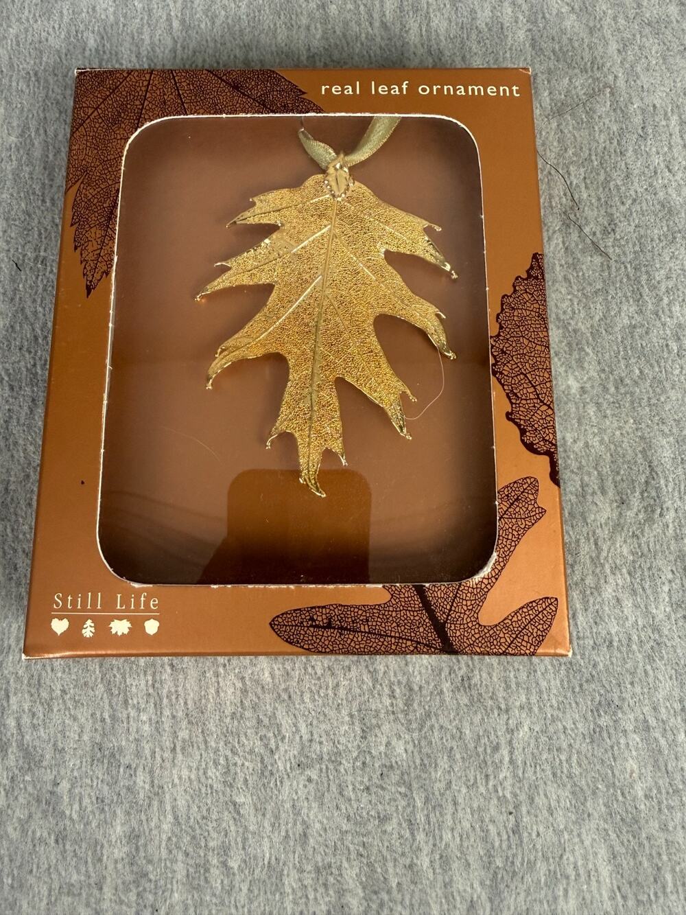 Still Life Real Leaf Ornament Black Oak Gold Dipped 2007 in Original Box